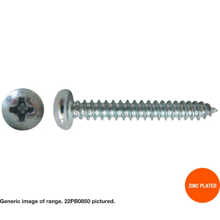 Self Tapping Screws Pan Head Zinc Phillips - 22PB0607